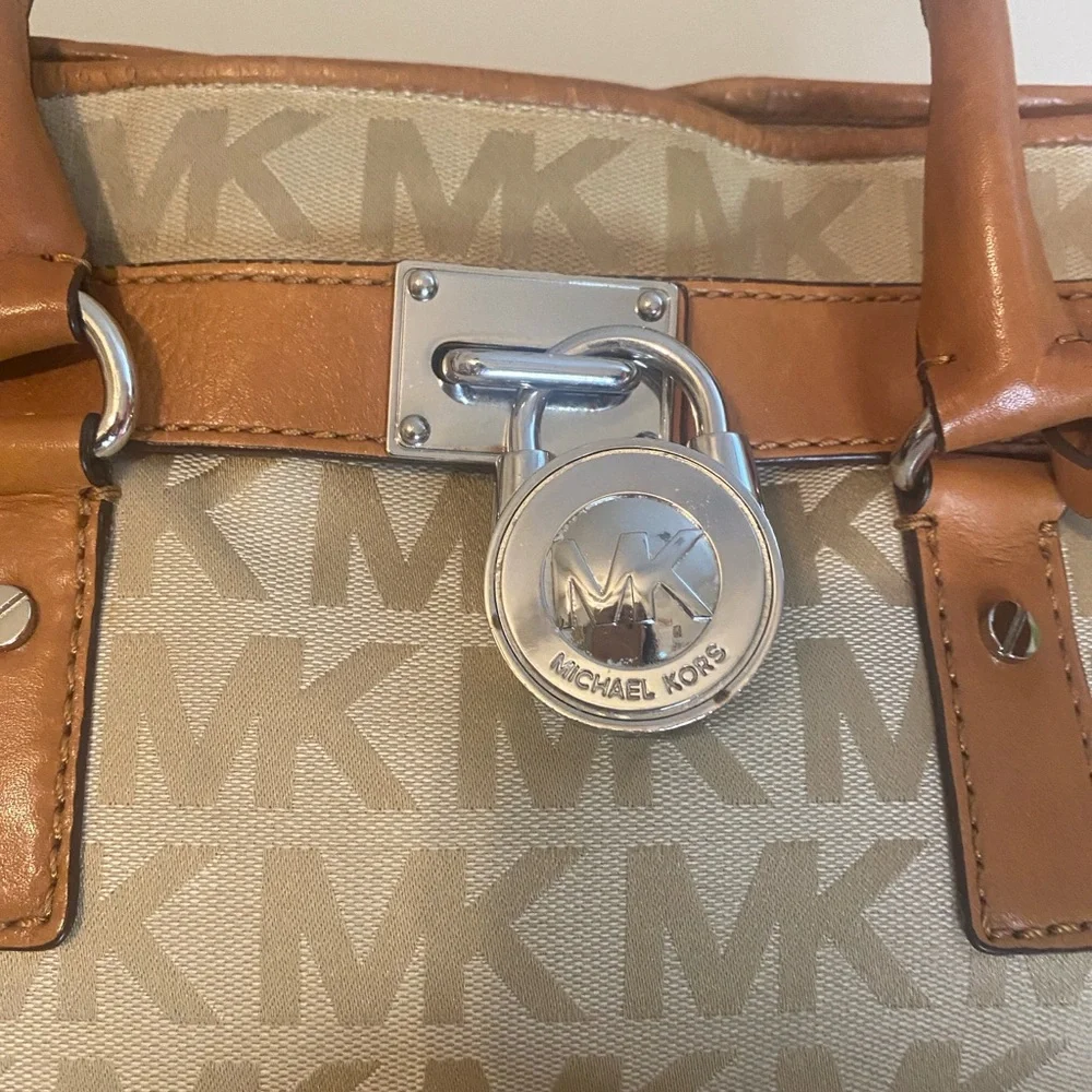 Michael Kors Hamilton Beige and Brown Logo Satchel